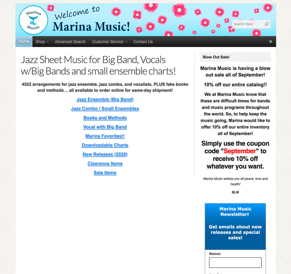 Marina Music Original Homepage